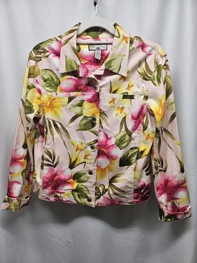 Caribbean Joe Pink Floral Cotton Jean Jacket